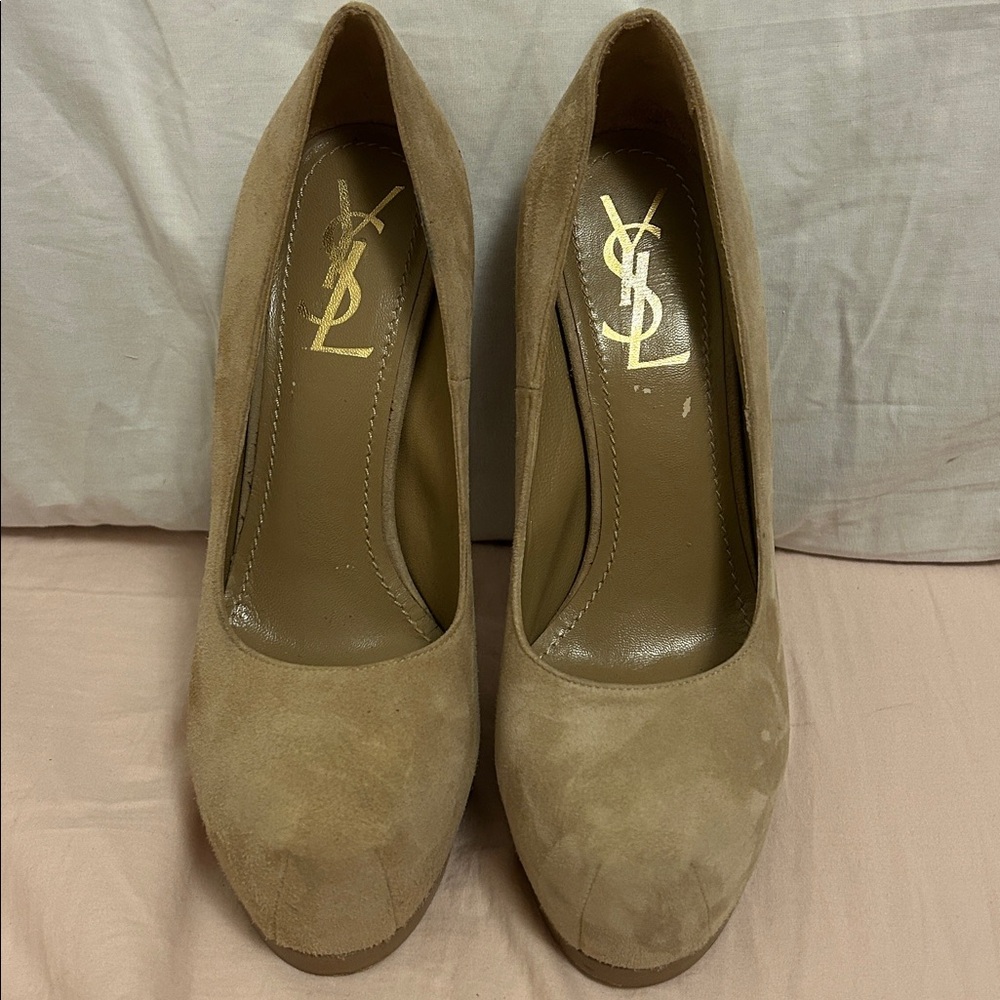 Yves Saint Laurent Tan Suede Heels